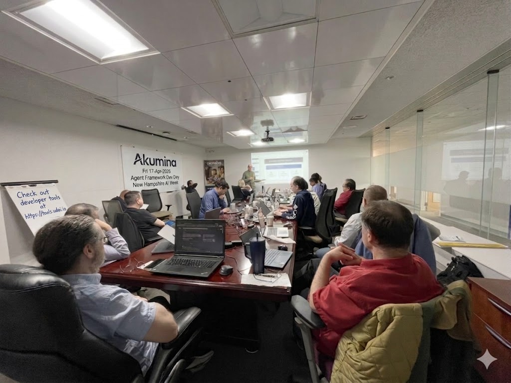 Wide room view of Jason Haley presenting agentic RAG to the full workshop